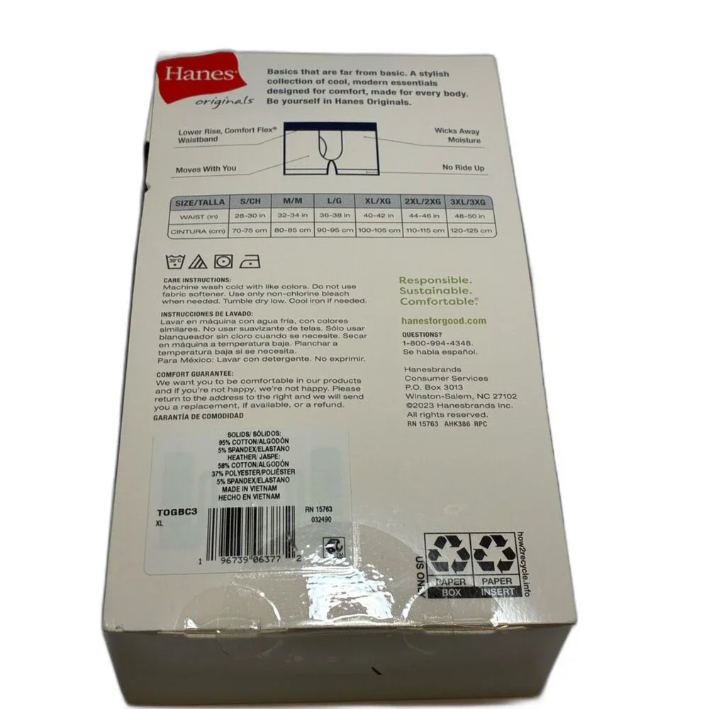 Hanes Men's 3-Pack Boxer Briefs - White, Black & Red Trim XL new